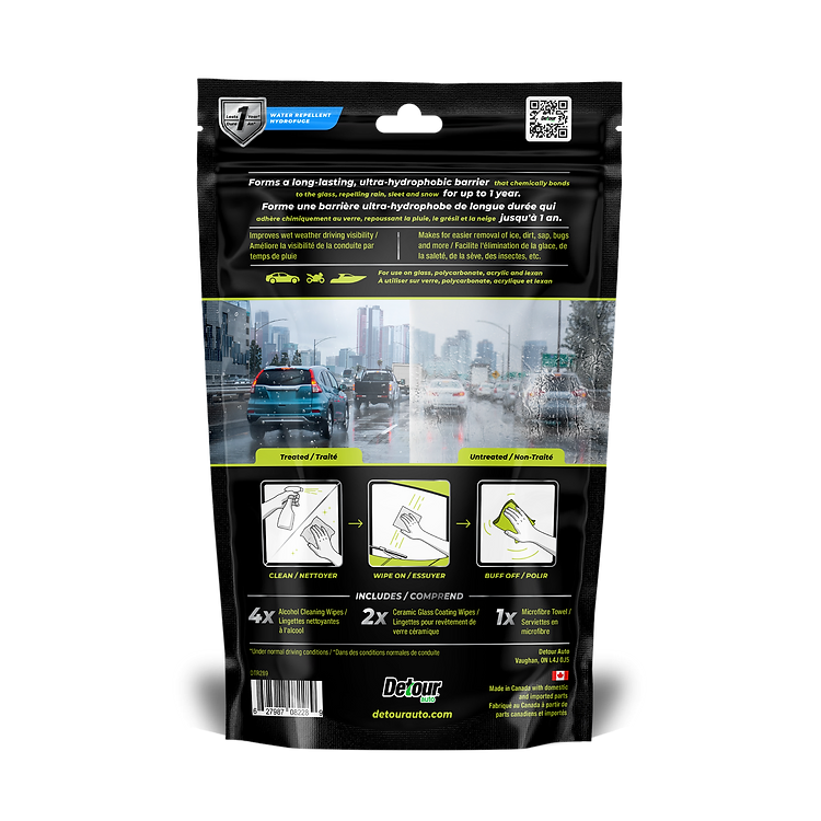 Detour Auto Ceramic Windshield Coating for Glass, Windshield Water Repellent, Rain Repelling Coating