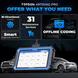 Topdon ARTIDIAG PRO made for versatility, Bi-Directional control feature, AutoVIN feature, 4 data streams on a single interface