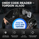 Topdon ARTILINK400 new OBD2 scanner codes, resets the check engine light, resets monitor, checks emissions systems